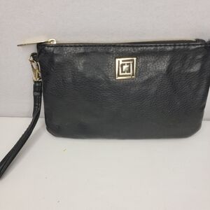 Liz Claiborne Elegant Black Leather‎ Clutch w/ Power Supply